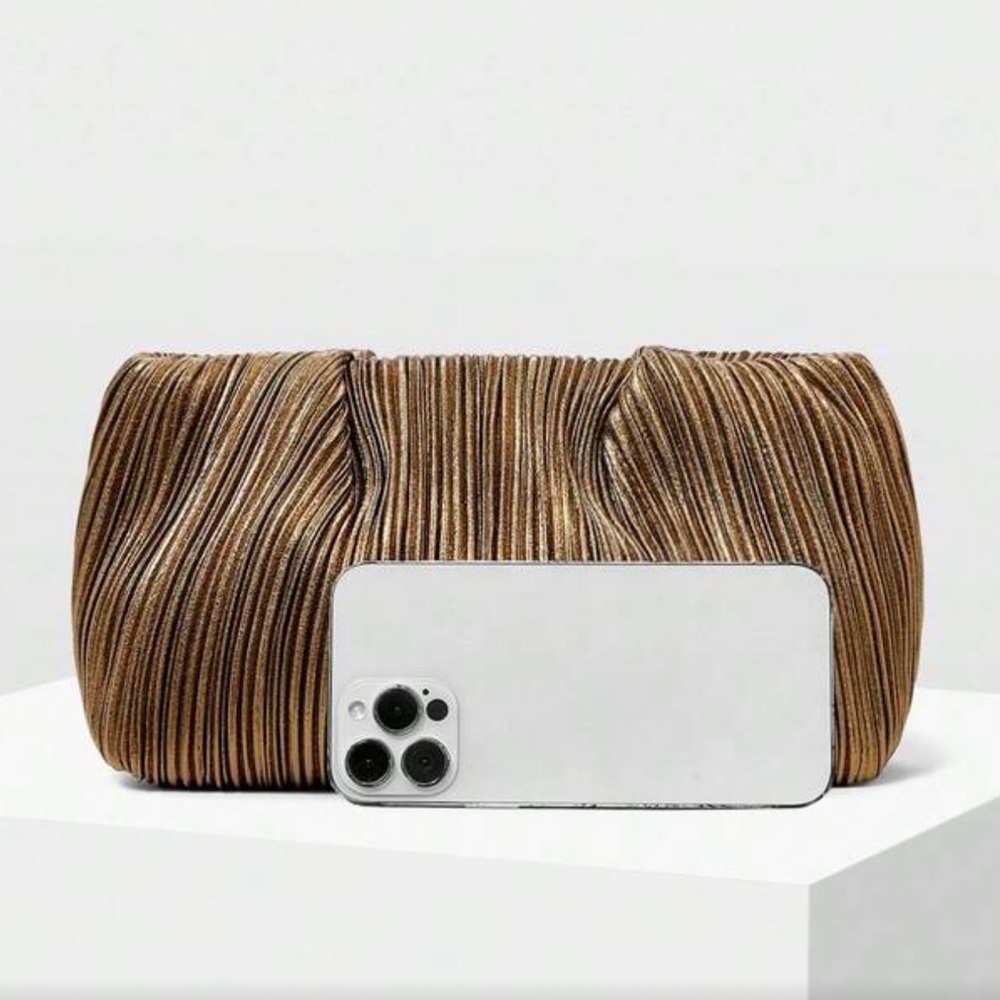 Elegant Pleated Brown Clutch Bag - Women - Picture 6 of 7